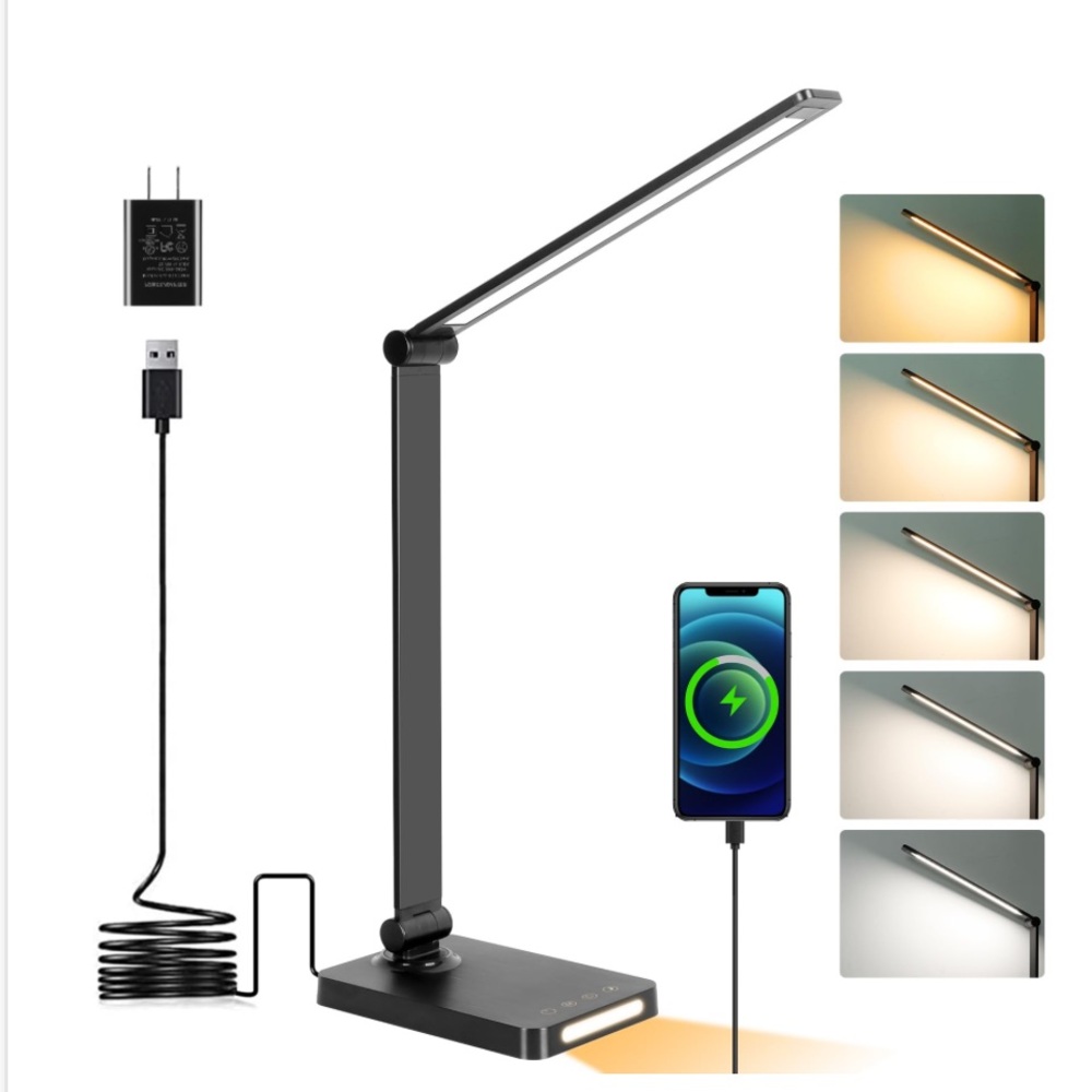 Touch Control LED Desk Lamp with USB Charging Port/Night Light Mode-BLACK